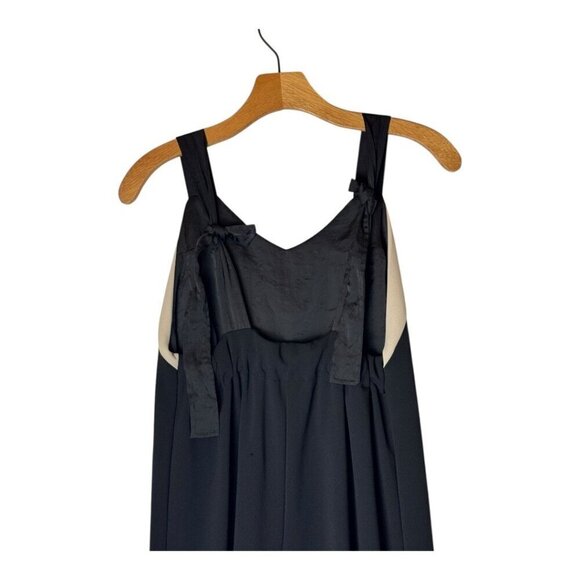 Zara‎ Jumpsuit Women Small Black Ivory Tie Back Overall Wide Leg Cropped Preppy - Picture 5 of 10